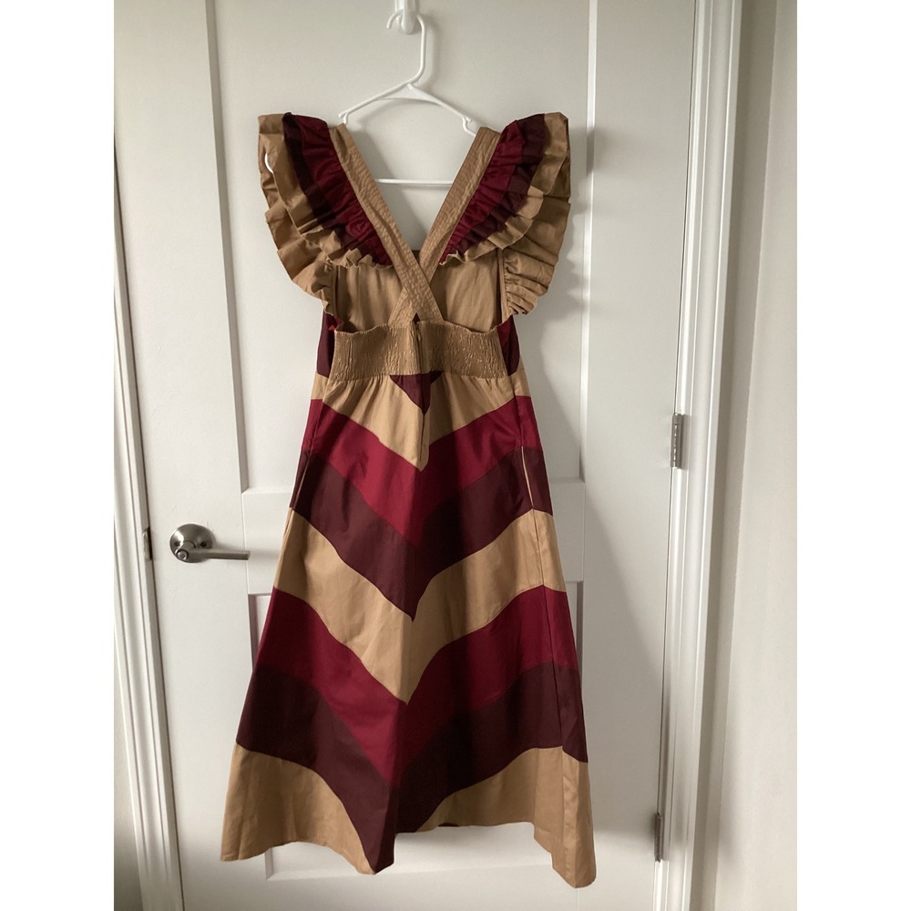 Sofie the Label Chevron Pattern Maxi Dress Ruffle Shoulder Straps, Cross-Back, M - Picture 6 of 8